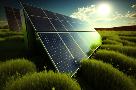 Green Fields with Solar Panels in the Sunの素材