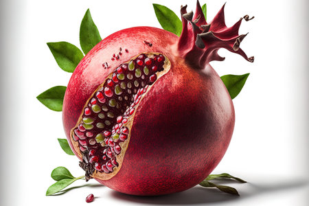 Pomegranate, freshly ripened, isolated on a white backdrop. Closeupの素材