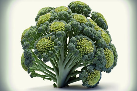 Lots of broccoli inflorescence isolated on a white backdrop. room for textの素材