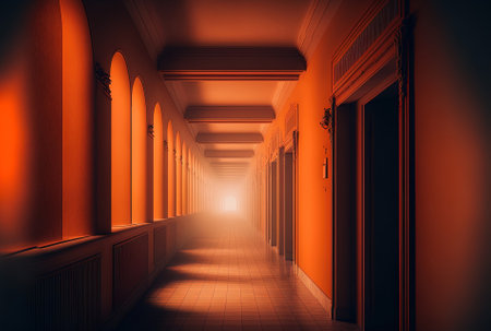 hazy hallway with orange tonesの素材