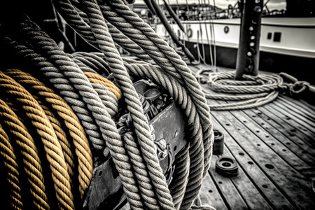 Ropes on the deck of a racing boatの素材