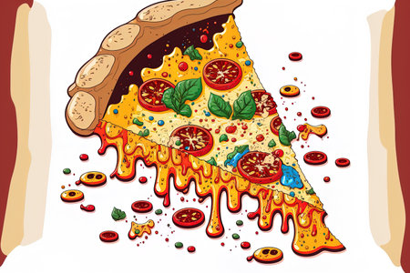 Illustration of a cartoon melting pizza sliceの素材