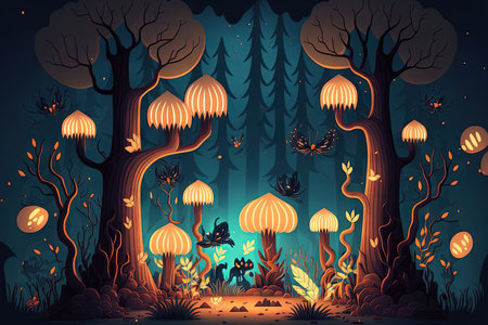 Lighted mystery forest. AI produced artworkの素材