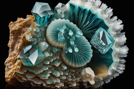 One type of cryptocrystalline quartz is agate. Crystals of aquamarine at a macro scaleの素材