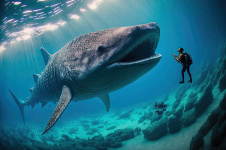 undersea seascape, diving with sharks, and whale shark snorkeling in the Philippinesの素材