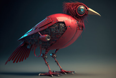 Mechanical robot image of a red birdの素材