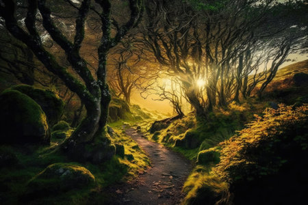 There is a club called the Forest Hellfire in Dublin, Ireland. Scenic forest strolling with early morning sungazingの素材