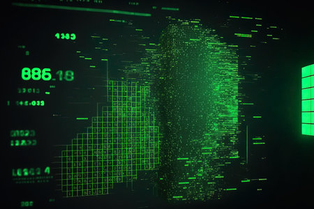 abstract data notion on a digital background with a green gridの素材