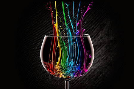 Wine glass that is empty and has straws in various colors. abstract art workの素材