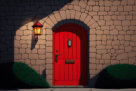 Wall with a red doorの素材