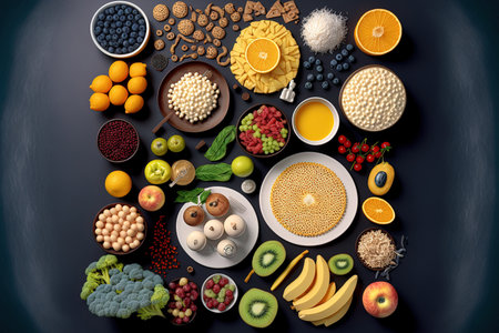 fiber rich products. diet friendly foods. a top viewの素材