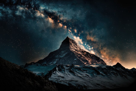 Mountains and stars illuminate the night skyの素材