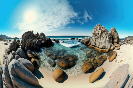 Panorama of the beach, rocks, and waterの素材