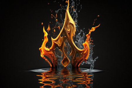Symbol of the energy of water and fire, isolated on a dark backgroundの素材
