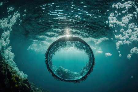 Underwater bubble ring rising to the lightの素材