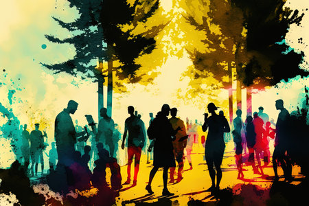 People enjoying outdoor activities in a parkの素材