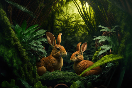 Rabbits in a fantastical jungleの素材