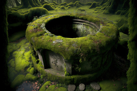 ancient, moss covered deep wellの素材