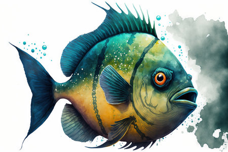 Illustration of a tropical piranha fish in watercolorの素材