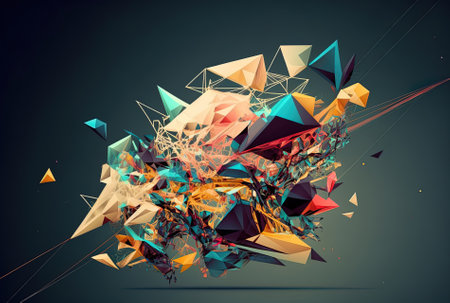 Technological abstraction using a low poly plexus designの素材