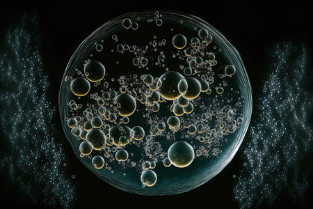 bubbles of oxygen in the water on a dark backdropの素材