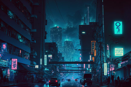 Tokyo at night, the Japanese capital, in a cyberpunk settingの素材
