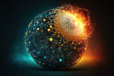 digital sphere with an eruption of raysの素材