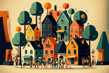 teamwork context basic template neighborhood with cartoonish formsの素材
