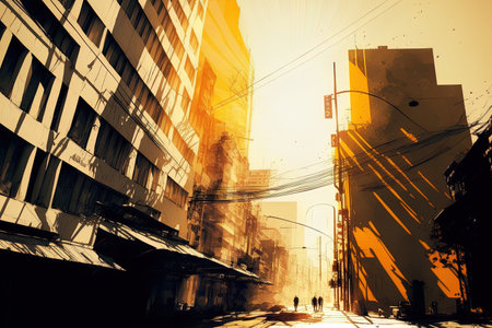 urban streets and structures in the sunの素材