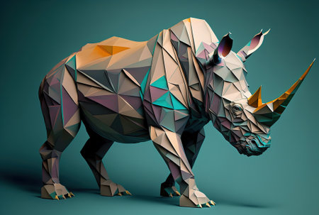 Illustrations of animals made out of origami paper and polygonsの素材