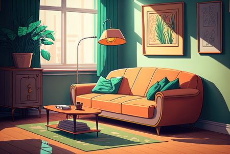 Interior of a modern living room with a sofaの素材