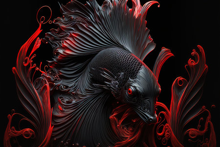 a backdrop of pure black with a red beta fishの素材