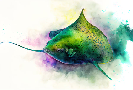 Single watercolor image of a stingrayの素材