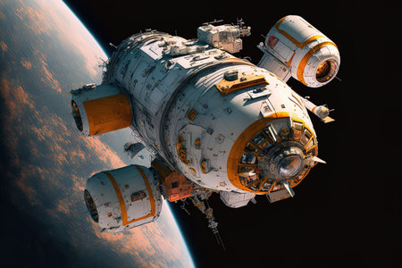 a spacecraft in low Earth orbitの素材