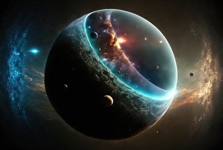 planet orbit with view of the universeの素材