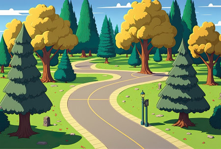 Park with a road through itの素材