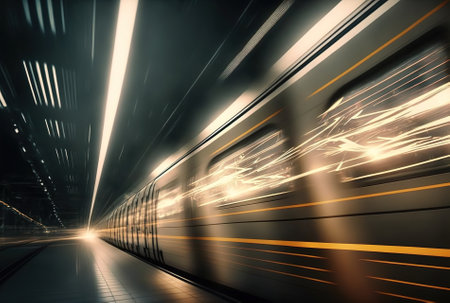 Time lapse shows a late night metro train in motionの素材