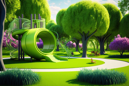 Playground for kids with color in the park. the lush grassの素材