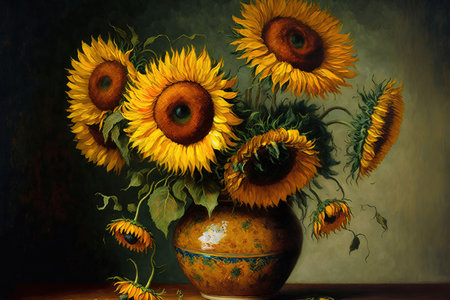 Sunflowers. lovely canvas oil painting vases of sunflowers based on the Gogh paintingの素材