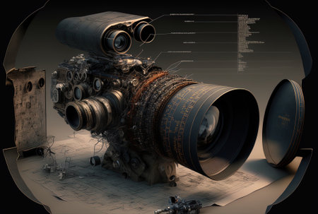 On a movie set, a professional movie camera lensの素材