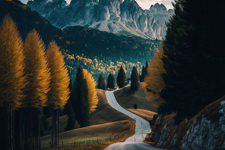 Stunning picture of a road among the magnificent mountainsの素材