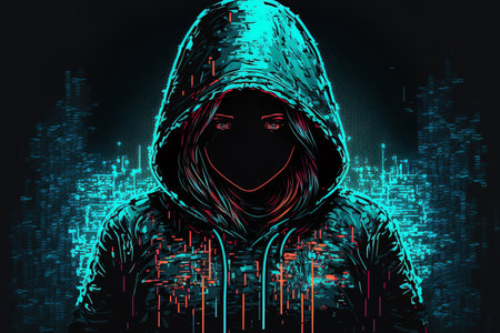 cyber security hacker attack neon woman warningの素材