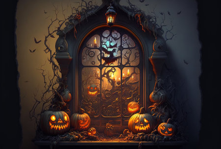 There are many Halloween decorationsの素材