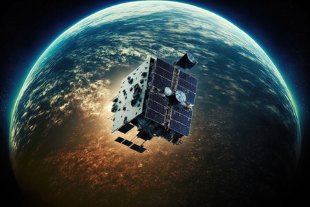 a satellite, with the earth in the backgroundの素材