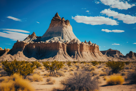 badlands with many rock formations and a sky that is clear and blueの素材