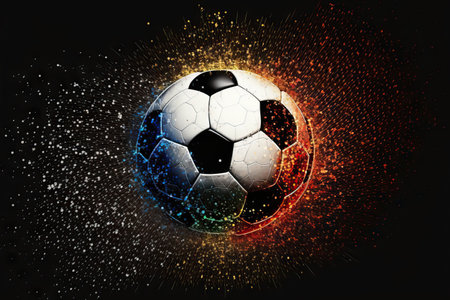 Soccer Ball with Glitter Effect Hitting the Goal. Championship footballの素材