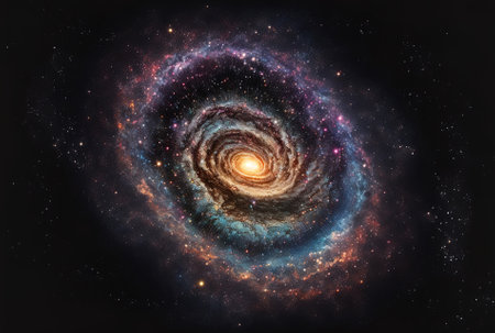 Galaxy in the universe with stars and space dust, 2D drawingの素材