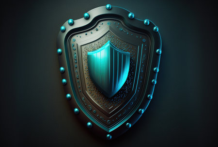 Icon of a shield with a lock Blocking cyberattacks while protecting data privacyの素材