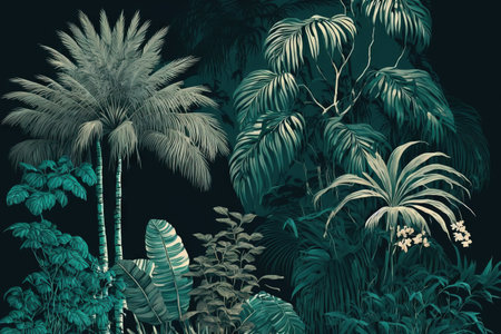 Tropical trees and leaves for bespoke wallpaper designs printed digitallyの素材