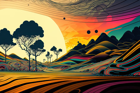 landscape line art on a background of abstract artの素材